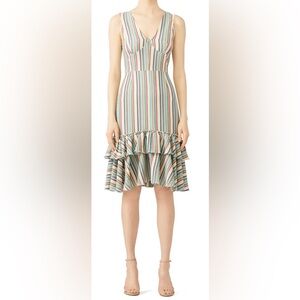 TOME NYC Multicolor Rainbow Striped Deep-V Neck Sleeveless Mermaid Dress SZ 14